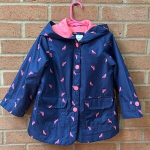 Carter’s Navy Raincoat with Hood, Pink Kitty Print. Snap Front Size 4T Worn Once